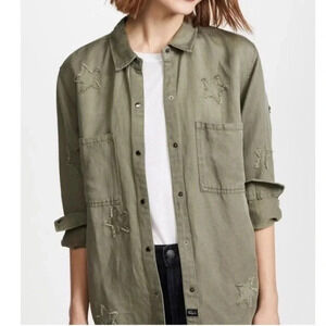 Rails Marcel Sage with Stars Shirt Jacket Long Sleeve Button Down Green Pocket S